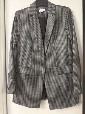 LOFT Black & White Houndstooth Single-Button Blazer